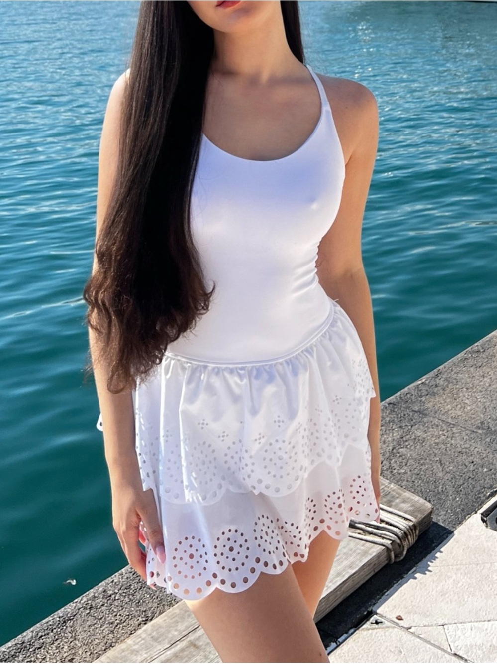 Aerie Offline White Eyelet Lace Tennis Dress - Picture 3 of 7